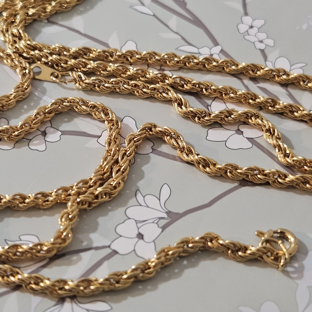 Long Gold Rope Chain Necklace - Picture 6 of 11
